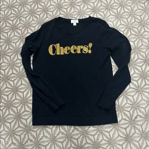 J.Crew Black Sweater with Gold 'Cheers!'
